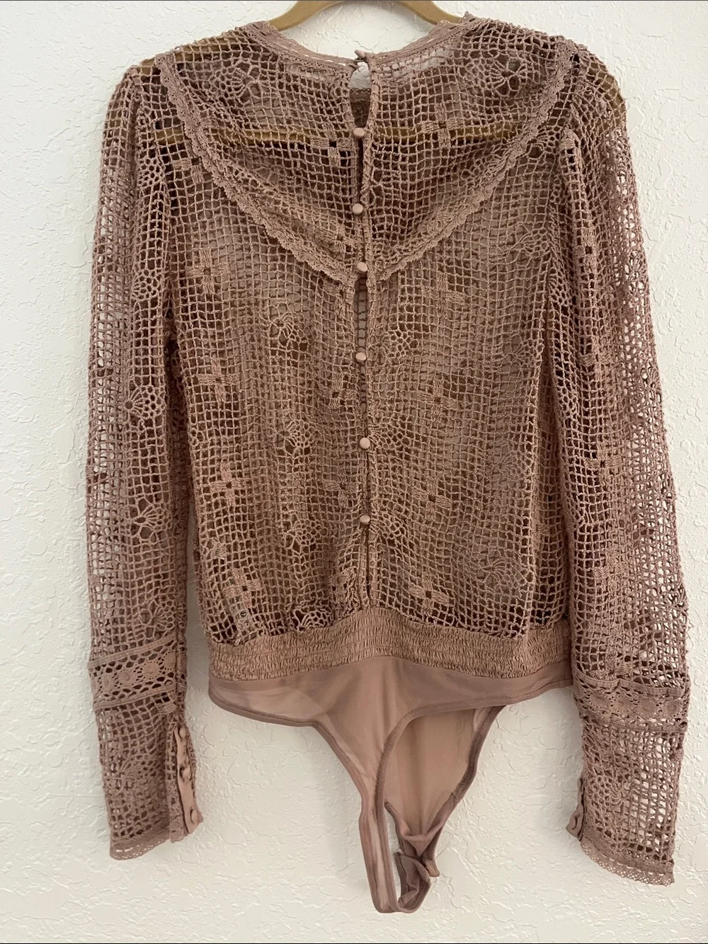 Anthropologie Crochet Lace Bodysuit Sweater - Mauve
